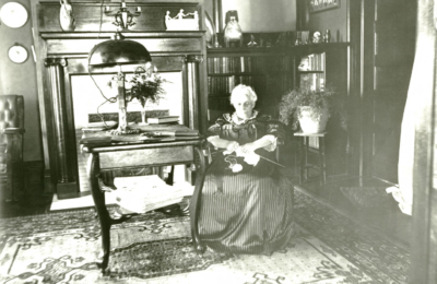 Babette “Betty” Hirsch Westheimer knitting at home